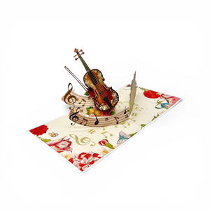 Tarjeta Pop-Up 3D Superventas, Diseño Floral de Violín, Artesanía de Papel Hecha a Mano, Decoración del Hogar, Vietnam, Acción de Gracias, Día de la Tierra, Novedad - Product Image 3