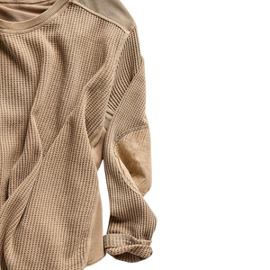 Camiseta de Manga Larga con Cuello Redondo y Tejido Waffle Extra Grande Personalizada para Mujer, Color Oliva, Transpirable, Corte Holgado, Informal, para Todas las Temporadas - Product Image 4