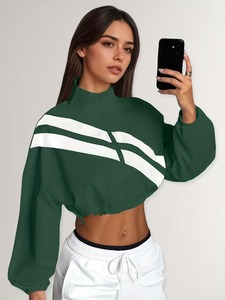 Female Crop Wind <b>Jacket</b> & High Waist <b>Workout</b> Leggings Set | Athletic Running Track Suit | Drawstring Hem Outerwear Combo - Product Image 3