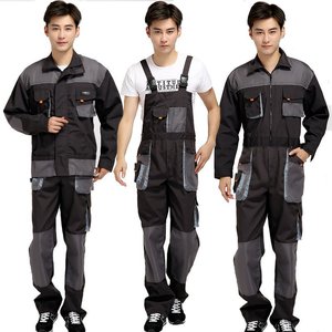 Combinaison de travail en coton pour hommes, résistante à l'abrasion, noire et grise, uniforme - Product Image 2