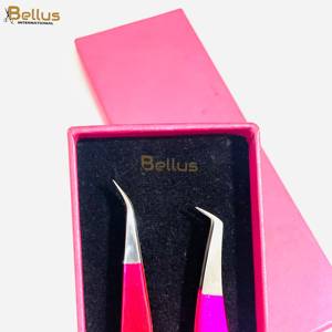 Bellus International High Quality <b>Pink</b> 45 Curved Smooth Tip Eyelash Tweezers Fine Point Stainless Steel Professional Lash - Product Image 3
