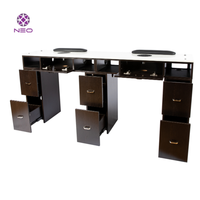 Table de manucure moderne NEO noire avec plateau en granit et plusieurs tiroirs pour salon de beauté
