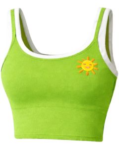 Customized <b>Green</b> Womens Two Piece Skirt Set Crop Tank Top With Cute Sun Patch And High Waist Mini Skirt Stretch Summer Outfit - Product Image 2
