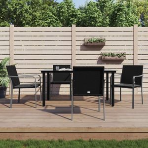 Set da pranzo da giardino in rattan PE nero resistente da 5 pezzi - Product Image 1