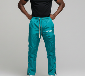 Pantalones Deportivos para Hombre, Color Verde Azulado, Cintura Elástica, Estilo Vintage, Corte Recto, Cordón Ajustable, Logotipo en la Pierna Derecha, Casuales, Transpirables, Peso Medio, Estilo Otoñal - Product Image 3