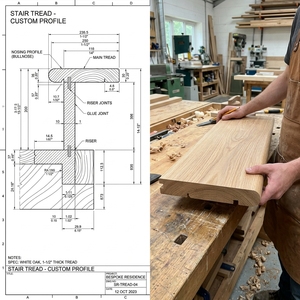 Peldaño de Escalera Moderno de Roble Rojo Personalizado SR-TREAD-04, 1-1/2 Pulgadas de Grosor, Diseño Tradicional, Madera Sólida Duradera, Marca EFS, 1 Año de Garantía - Product Image 1