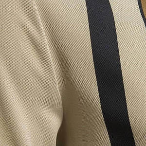 Camiseta de Cuello Alto para Hombre, Manga Corta, Informal, Tejida, Corte Regular, 100% Algodón, Beige con Rayas Marrones y Negras, Logotipo Frontal, Transpirable - Product Image 6