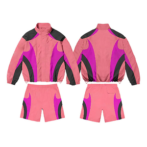 Conjunto Deportivo de 2 Piezas para Mujer, Chaqueta Deportiva de Poliéster con Estampado de Bloques de Color y Bolsillos, Secado Rápido, para Primavera/Verano - Product Image 6