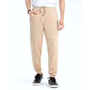 Premium Quality Men's Beige Cotton Sweatpants Custom Soft And Comfy Fabric Elastic Waist Drawstring <b>Joggers</b> With Side Pockets - Product Image 1