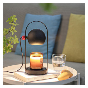 Lámpara Calentadora de Velas Eléctrica Moderna con Marco Metálico Resistente, Base de Madera y Pantalla de Vidrio Texturizado Decorativo - Product Image 4