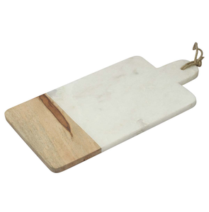 Planche à découper en bois et marbre avec boucle de suspension en corde, accessoires de cuisine, nouveauté artisanale, planche à découper en pierre blanche - Product Image 1