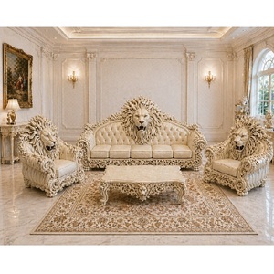 Exquisite Lion Face Carved Teak Wood Square <b>Sofa</b> Set High-End Living Room Furniture Luxury Finish <b>Sofa</b>/Couch Center <b>Table</b> - Product Image 1