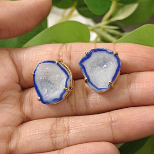 Natural geode druzy agate stud <b>earring</b> prong setting crystallize <b>post</b> back stud <b>earring</b> handmade fancy stud <b>earring</b> - Product Image 2