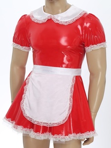 Vestido de sirvienta <span class=keywords><strong>Sissy</strong></span> para hombre con delantal de encaje de charol vestido acampanado Cosplay disfraces de travesti fiesta temática Cosplay - Product Image 5