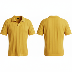 Polo en tricot côtelé, dernière tendance, manches courtes, coupe slim, respirant, coton doux, mode estivale, polos tendance pour hommes - Product Image 2