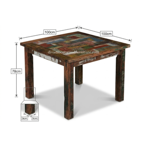 DIVADI Dining <b>Table</b> Java Patchwork KD Leg Square Top <b>Reclaimed</b> Boat Wood Sustainable Design Eco-Friendly For Indoor and Outdoor - Product Image 1