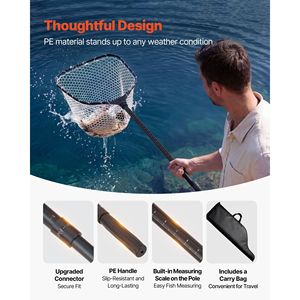 Épuisette de pêche pliable en aluminium 6063 avec poignée télescopique et échelle de longueur intégrée, maille plus fine et résistante, matériau en caoutchouc - Product Image 4
