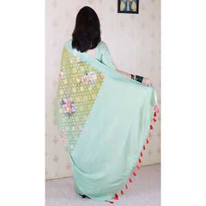 Elite Weaves Pista Soft Georgette Floral Printed Zari Woven Saree <b>Indian</b> & <b>Pakistani</b> <b>Clothing</b> 450g - Product Image 4