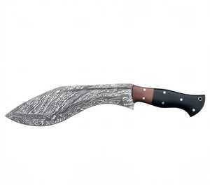 Couteau de camping incurvé en acier Damas fait main, robuste, pour usage extérieur, outil de bushcraft avec manche en bois et résine bicolore - Product Image 1