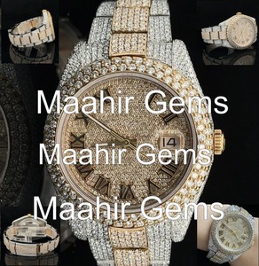 Montre mécanique de luxe en acier inoxydable et moissanite, entièrement sertie de pierres, avec résistance à l'eau de 10 bars - Product Image 1