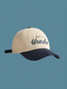 หมวกเบสบอลผ้าคอร์ดูรอยสองสี ปักลายสไตล์ Dad Hat สำหรับผู้ชายและผู้หญิง สีเบจ สีดำ วินเทจ ปรับขนาดได้ ขายส่ง รับผลิตตามแบบ OEM - Product Image 2