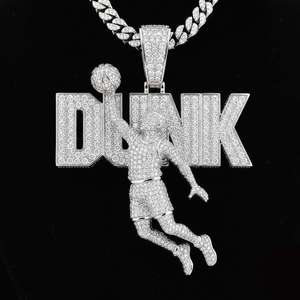 Colgante de jugador de baloncesto Dunk con incrustaciones de diamantes, plata 925, joyería hip hop para hombre, uso diario. - Product Image 3