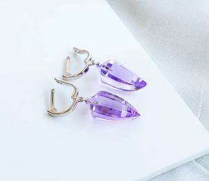 Amethyst Sterling Silver Amethyst Gemstone Dangles With Lever <b>Back</b> Statement <b>Earrings</b> For Women Wearing - Product Image 3