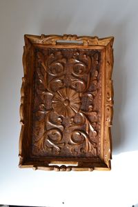 Hand carved wooden serving <b>tray</b> <b>decorative</b> walnut wood <b>tray</b> farmhouse style coffee serving <b>tray</b> - Product Image 5