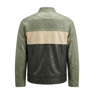 Chaqueta de Cuero Verde Oliva para Motociclista, Diseño Tricolor con Cuello Alto y Cierre de Cremallera, Proveedor Mayorista OEM Personalizado - Product Image 2
