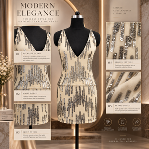 Robes de soirée ornées de paillettes |   Robe de soirée moulante sans manches à col en V pour les événements de cocktail, les événements formels et les soirées élégantes - Product Image 5