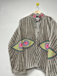 <b>Velvet</b> Suzani Embroidered Long Sleeve Bomber Jacket Boho Unisex Floral Handmade Reversible Eco-Friendly 100% Cotton Statement - Product Image 4