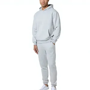 Men's Light Grey 2 Piece Tracksuit Set Hooded Sweatshirt And <b>Jogger</b> Pants Casual <b>Outfit</b> Matching Long Pants - Product Image 3