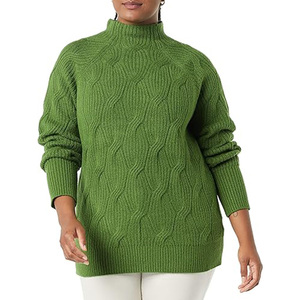 <b>Men's</b> Green <b>Turtleneck</b> Cable Knit <b>Sweater</b> Long Sleeve Solid Pullover - Product Image 3