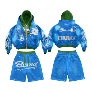 Conjunto de Sudadera con Capucha y Pantalones Cortos de Felpa de Algodón Grueso Personalizado para Hombre, Estilo Urbano, de Alta Calidad - Product Image 1