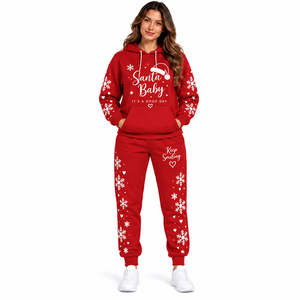 Wholesale Women Christmas Tracksuit Hooded Sweatshirt Jogger Pants Set Solid Color Custom Womens Holiday Two Piece Sweat Suit - Product Image 1