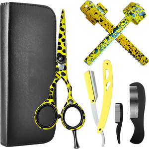 Ensemble de ciseaux de coiffure en acier inoxydable de 5,5 pouces en gros avec 2 peignes et 2 rasoirs réutilisables – Kit de barbier pour une coupe de précision - Product Image 1