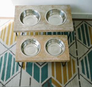 เครื่องให้อาหารสุนัขพร้อมแผ่นไม้อัดไม้อะคาเซียขาโลหะสแตนเลสขาสำหรับสัตว์เลี้ยงเฟอร์นิเจอร์สำหรับสุนัขและแมวทนทานเป็นมิตรกับสิ่งแวดล้อม - Product Image 3