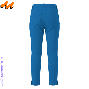 Pantalon décontracté pour femme, coupe régulière, cinq poches, ourlet fendu, tissu respirant, été-printemps, coton élasthanne 6,64 oz - Product Image 3