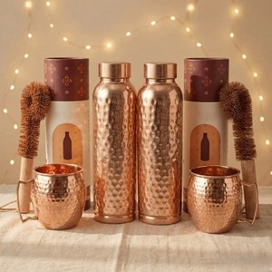 Botella de Agua de Cobre Puro con Diseño de Hojas, Tapa Hermética, Recipiente para Beber de Cobre sin Juntas - Product Image 2