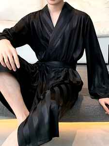 OEM <b>Men</b> Gift Custom Satin <b>Silk</b> Satin Long Sleeve Loungewear Pajamas <b>Men</b> Sleepwear <b>Robe</b> Home wear Summer Nightgown - Product Image 6