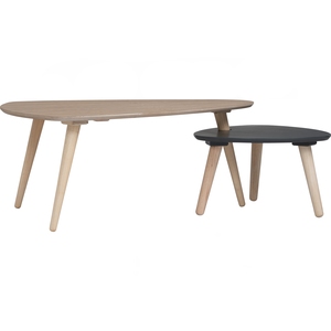 <b>White</b> Wash Nested <b>Coffee</b> <b>Table</b> Set of 2 with Pebble-Shaped Tops and Solid Wood Tripod Legs for Modern Living Room - Product Image 1
