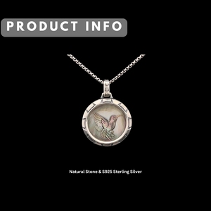 Mặt dây chuyền chim bạc 925 <span class=keywords><strong>Sterling</strong></span> dành cho nam, trang sức ngọc trai đen tròn tinh xảo với <span class=keywords><strong>charm</strong></span> - Product Image 2