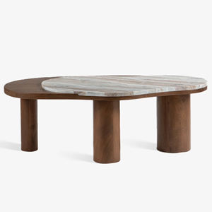 Nouvelle table basse de style luxueux avec plateau en bois d'acacia massif de forme irrégulière moderne et pieds pliants arrondis, plateau en marbre de style Toronto - Product Image 3