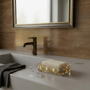 [Holar] Porte-savon rectangulaire antidérapant en acrylique transparent avec points dorés et rainures, fabriqué à Taïwan - Product Image 4