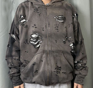 Sweat-shirt à capuche zippé pour homme, vert vintage, délavé et usé, avec poche avant - Product Image 6