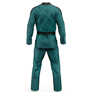 Kimono de Judo Unisex Color Verde Azulado, Corte Regular, Uniforme de Artes Marciales para Adultos con Detalles Negros y Cinturón, Poliéster/Algodón 280g - Product Image 2