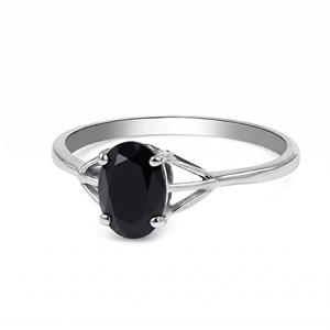 Rhaya Jewels Elegant Rhodium Plated 925 Sterling Silver Oval Cut Black Onyx Prong Setting <b>Dainty</b> Band Trendy Engagement <b>Ring</b> - Product Image 2