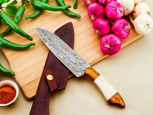 Cuchillos LEGACY BLADES Profesionales Ecológicos Ambidiestros de Damasco para Chef, Hechos a Mano, con Hoja Fija y Mango de Madera, Marca Privada - Product Image 2