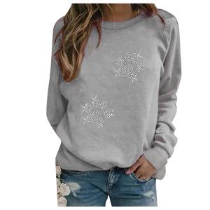 Women's Red Hooded Fleece Sweatshirt with <b>Sequined</b> Paw Print Embroidery Design Casual Winter Wear Full Sleeve Knitted <b>Top</b> - Product Image 5