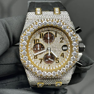 Luxury Moissanite <b>Iced</b> <b>Out</b> Chronograph <b>Watch</b> Gold Silver Tone Fully Paved Dial Bling Statement Hip Hop Timepiece - Product Image 1